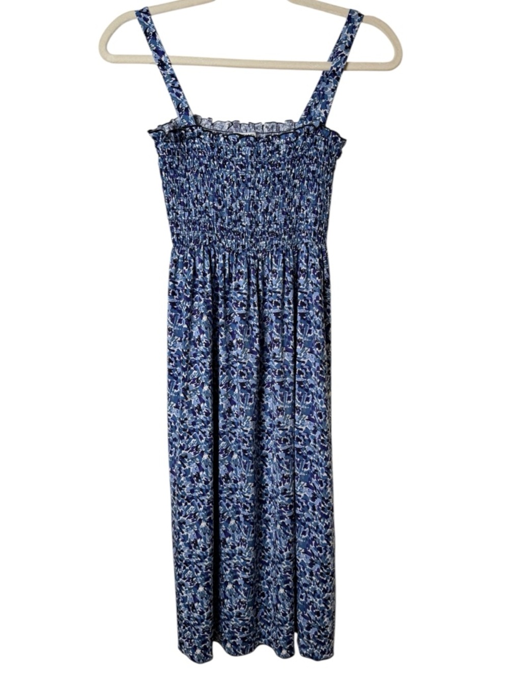 Michael Taylor Medium Blue Floral Smocked Maxi Dress with Adjustable Straps